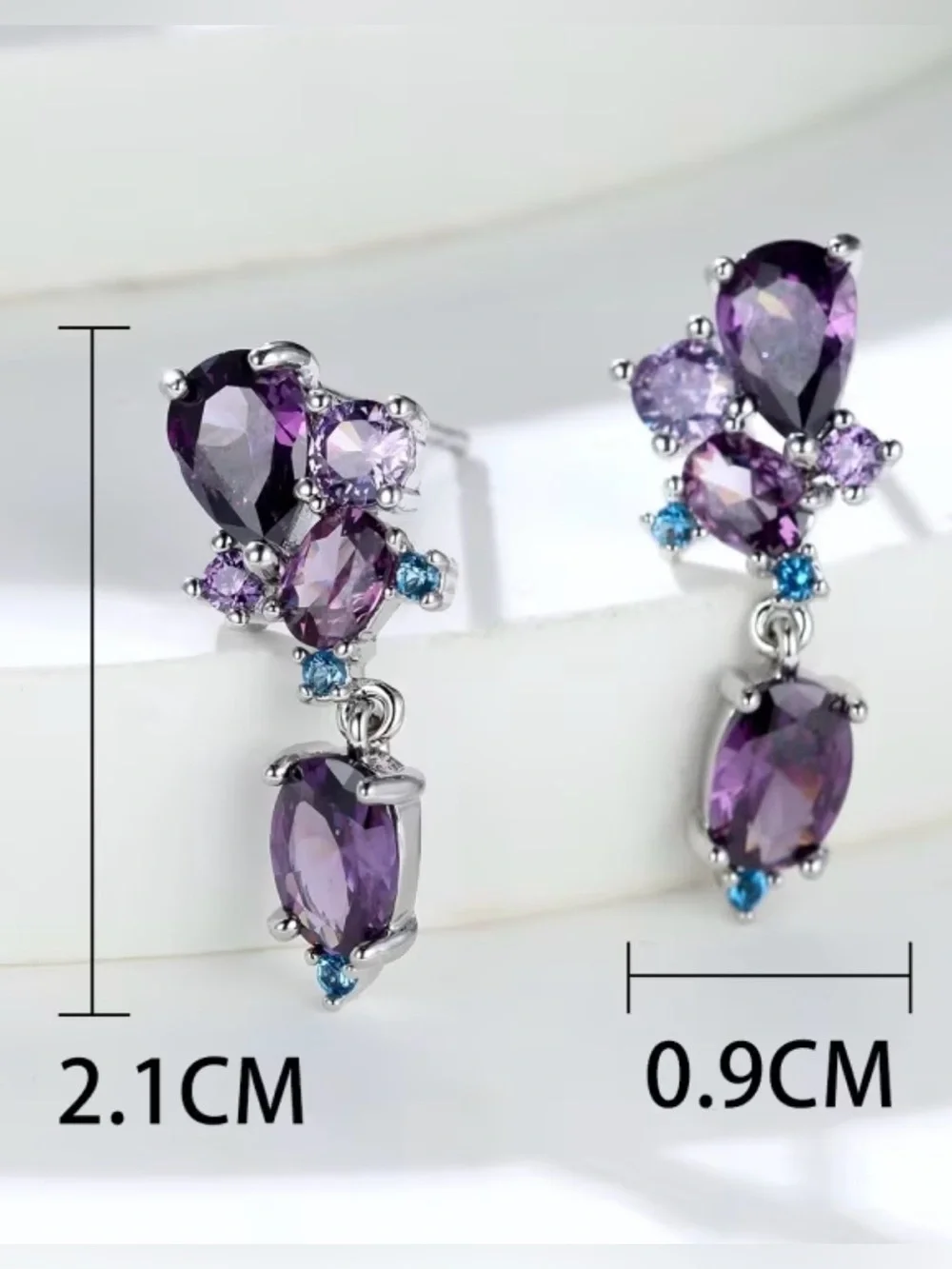 New! Purple CZ Drop Earrings - Sparkling Teardrop & Oval Design